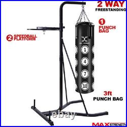 2 Way Free Standing Frame 3/4ft Boxing Hanging Punch Bag Set Stand Gym Training