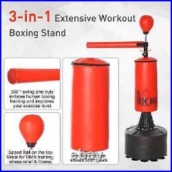 3 in 1 Freestanding Boxing Punch Bag Stand with Rotating Flexible Arm Speed Ball