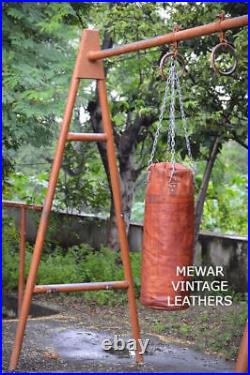 Brown Vintage Retro Empty Punching Bag Goat Leather Punching Bag MMA
