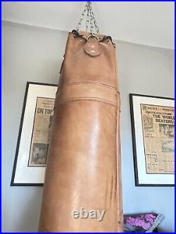 Vintage / Retro large tan leather leather punch bag with silver chain