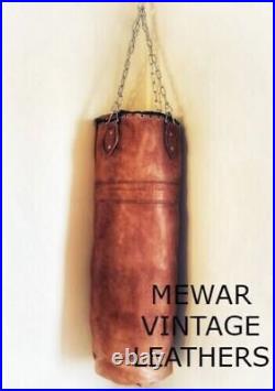 Vintage Style Boxing Bag / Punch Bag With Hanging Chain Real Tan Leather